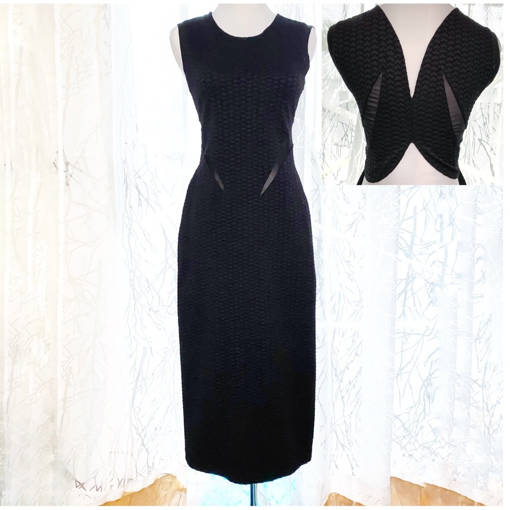 OPENING CEREMONY BLACK OPEN BACK SHEER SIDE PANEL SLEEVELESS FITTED MAXI DRESS - Picture 1 of 13